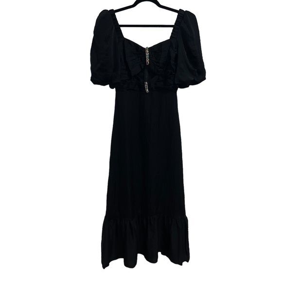 NEW NWT SANDRO Falbala Crystal Embellished Midi Dress Black - Picture 4 of 11